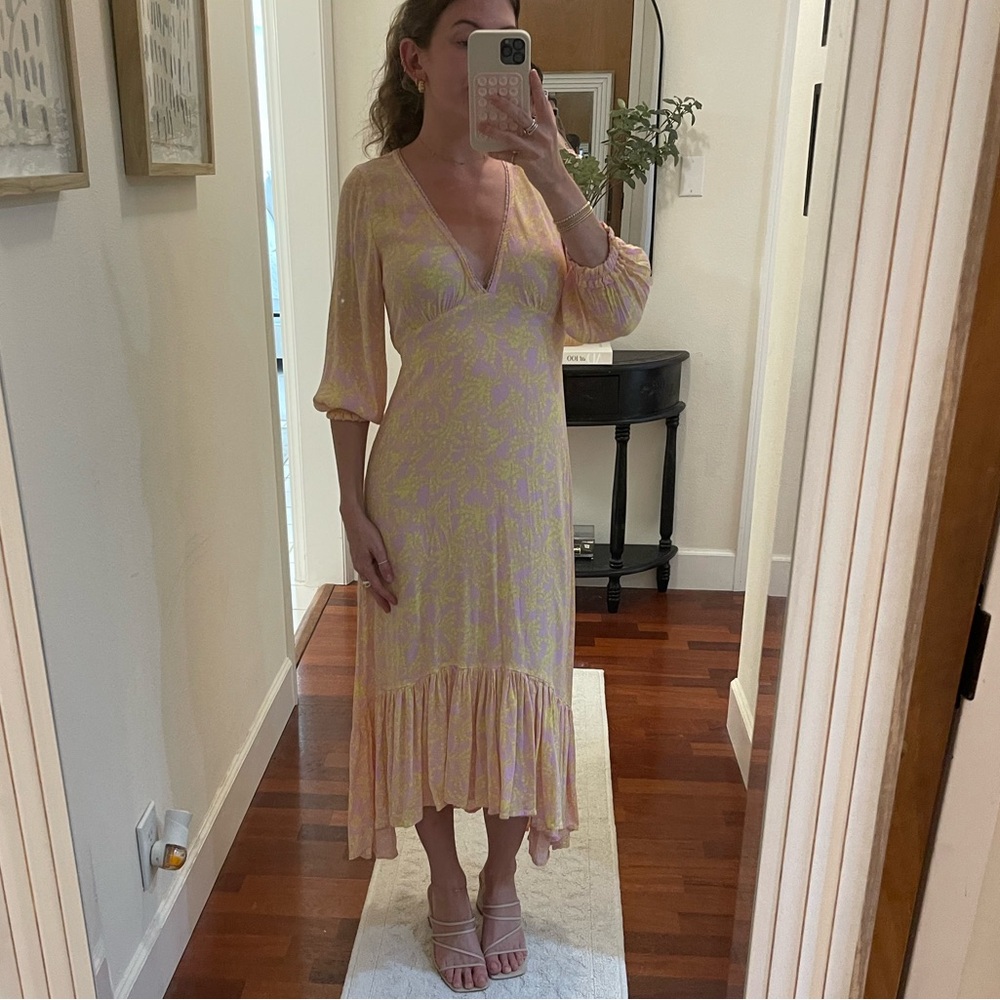Pink and Yellow Floral Midi Sundress by Olivacious | Size Small